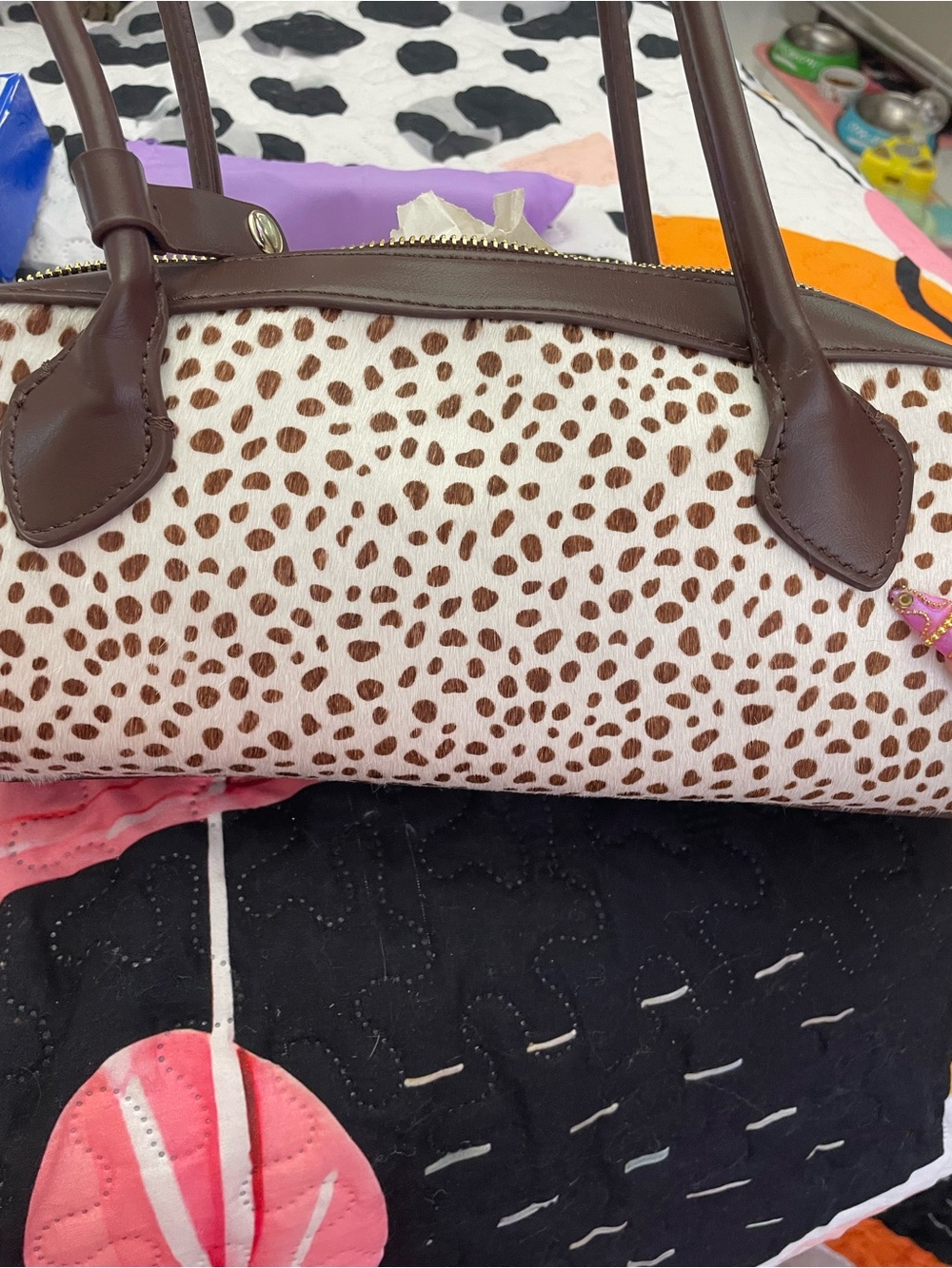 House of Harlow 1960 Brown Spot-Print Dome Satchel